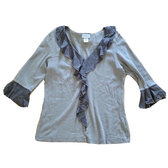 Soft Surroundings Shirt Womens Medium Green Ruffle Neckline And Wrists Sweater - Picture 1 of 8